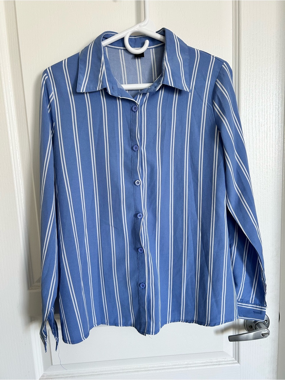 SHEIN Blue Vertical Stripe Button-Up Shirt